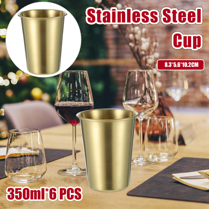 6 Pcs 304 Stainless Steel Cups 350ml Gold for Cold Drinks