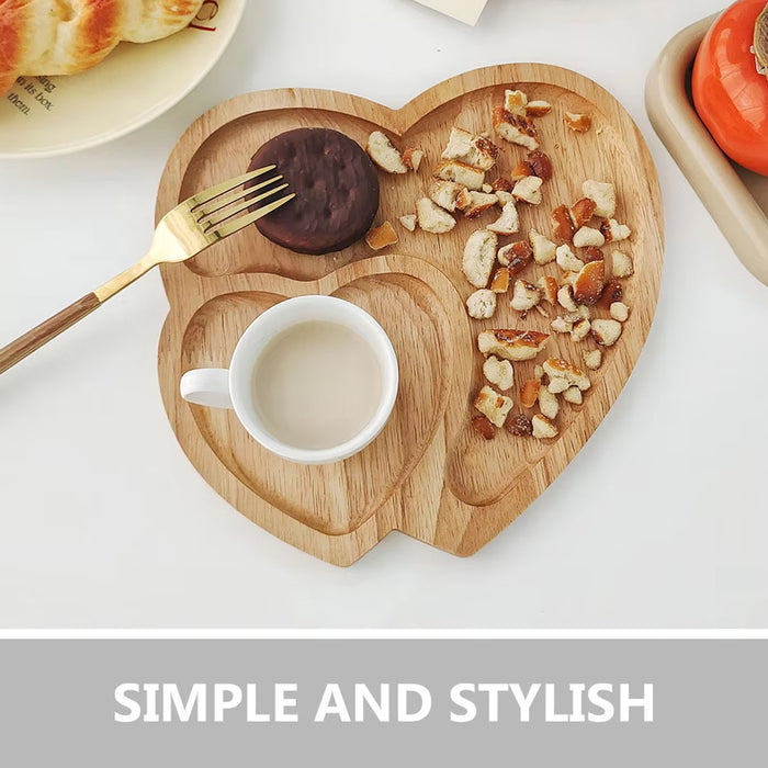 Heart Shape Wood Coffee Dessert Tray