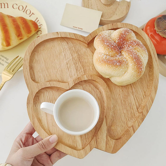 Heart Shape Wood Coffee Dessert Tray