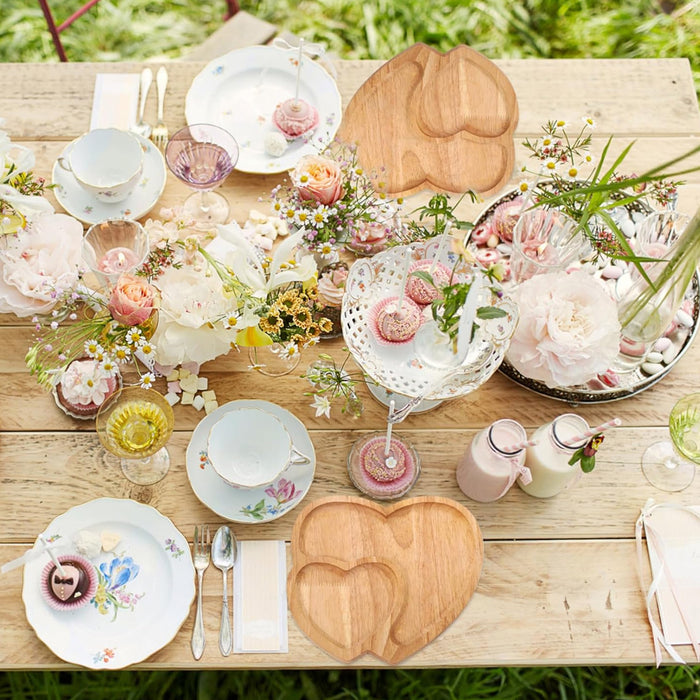 Heart Shape Wood Coffee Dessert Tray
