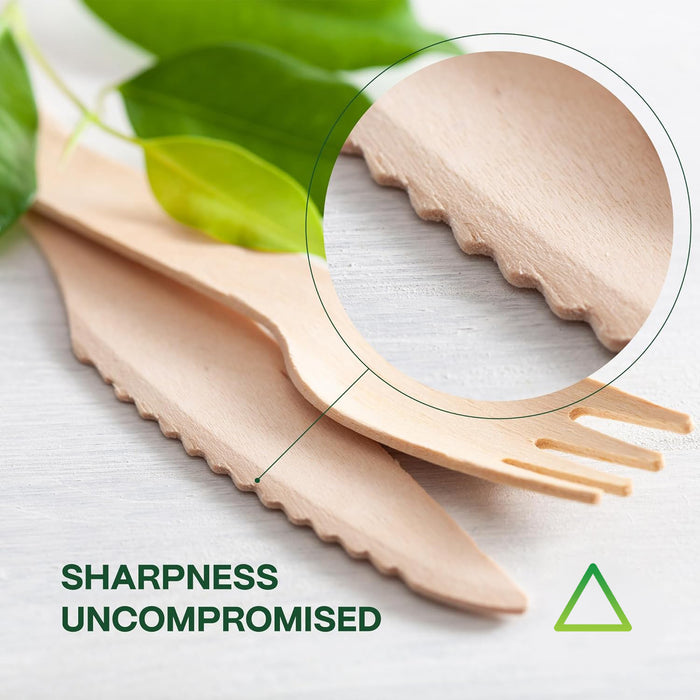 1000 Pcs Wooden Cutlery Set Spoon Fork Knife Teaspoon 16 17.5cm