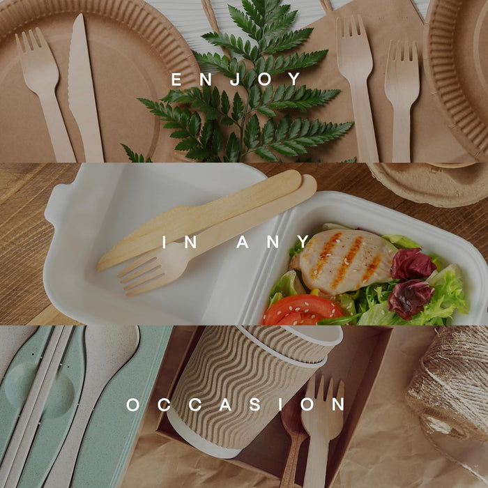 1000 Pcs Wooden Cutlery Set Spoon Fork Knife Teaspoon 16 17.5cm