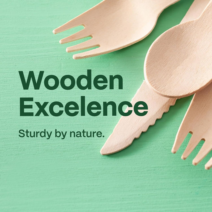 1000 Pcs Wooden Cutlery Set Spoon Fork Knife Teaspoon 16 17.5cm