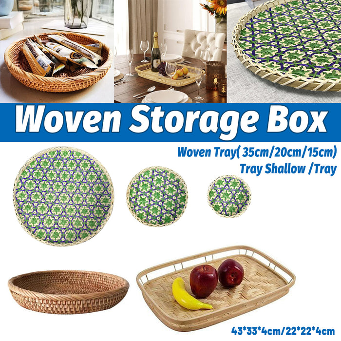 Natural Rattan Woven Pastry Tray Japanese Style Bread Basket Multiple Sizes