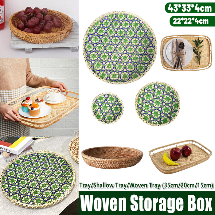 Natural Rattan Woven Pastry Tray Japanese Style Bread Basket Multiple Sizes