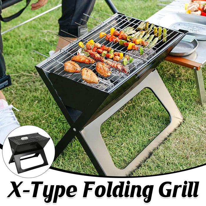 Grillz Foldable Charcoal BBQ Grill X-Frame Iron 44 x 37 x 29 cm