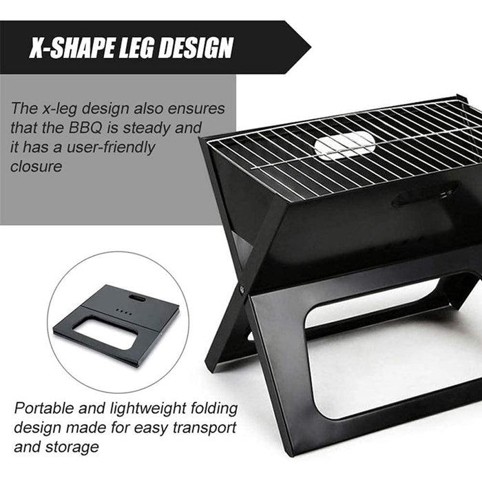 Grillz Foldable Charcoal BBQ Grill X-Frame Iron 44 x 37 x 29 cm