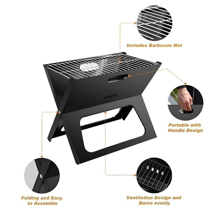 Grillz Foldable Charcoal BBQ Grill X-Frame Iron 44 x 37 x 29 cm