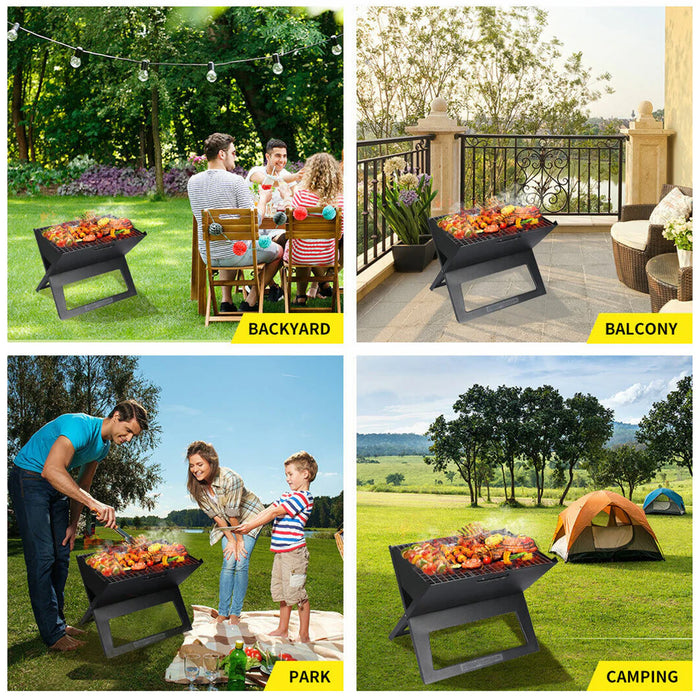 Grillz Foldable Charcoal BBQ Grill X-Frame Iron 44 x 37 x 29 cm