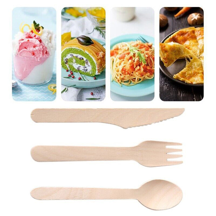 1000 Pcs Wooden Cutlery Set Spoon Fork Knife Teaspoon 16 17.5cm