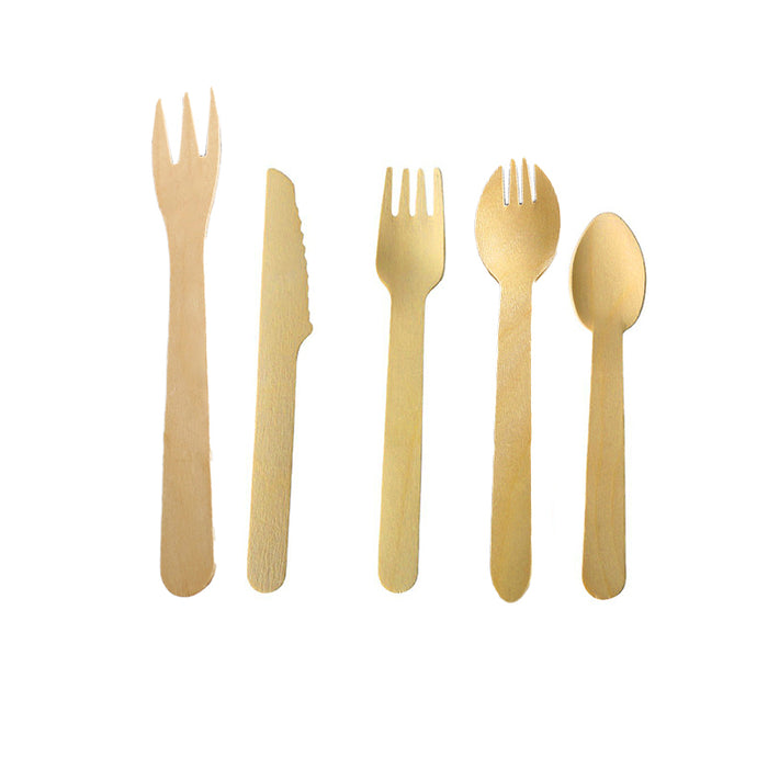 1000 Pcs Wooden Cutlery Set Spoon Fork Knife Teaspoon 16 17.5cm