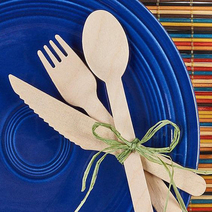 1000 Pcs Wooden Cutlery Set Spoon Fork Knife Teaspoon 16 17.5cm
