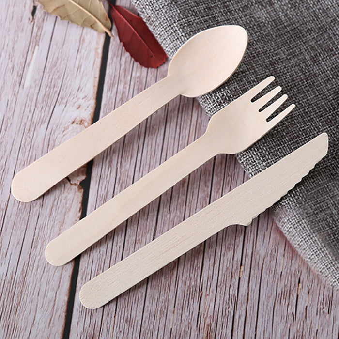 1000 Pcs Wooden Cutlery Set Spoon Fork Knife Teaspoon 16 17.5cm