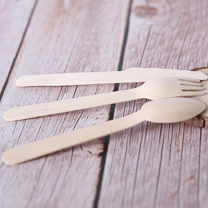1000 Pcs Wooden Cutlery Set Spoon Fork Knife Teaspoon 16 17.5cm
