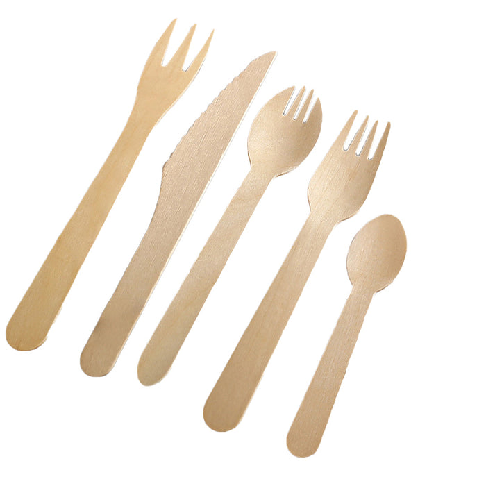 1000 Pcs Wooden Cutlery Set Spoon Fork Knife Teaspoon 16 17.5cm