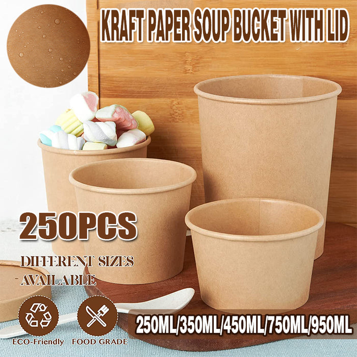Kraft Paper Soup Bucket with Lid Compostable Heat Resistant