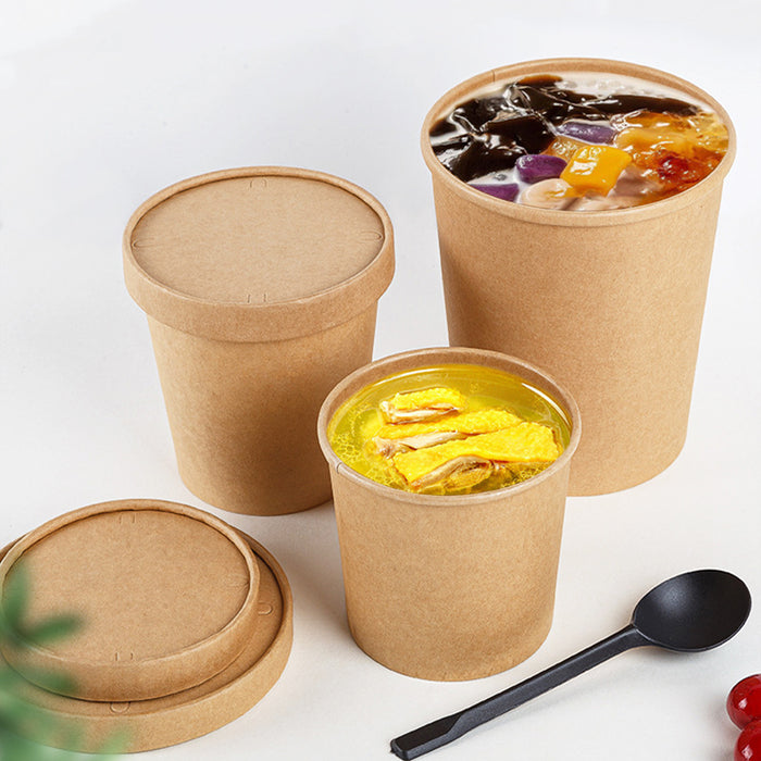 Kraft Paper Soup Bucket with Lid Compostable Heat Resistant