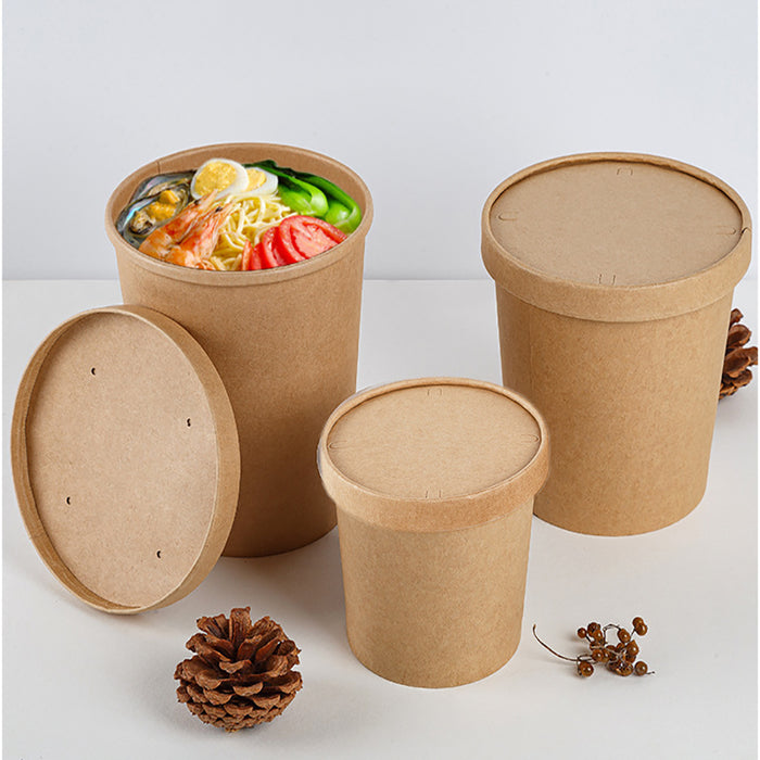 Kraft Paper Soup Bucket with Lid Compostable Heat Resistant