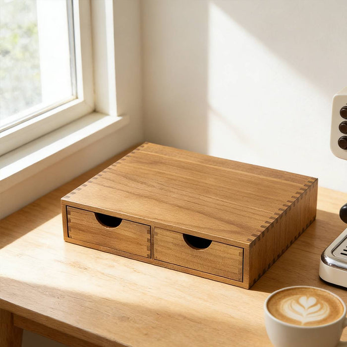 Wooden Coffee Capsule Holder with Double Drawer for Countertop Use
