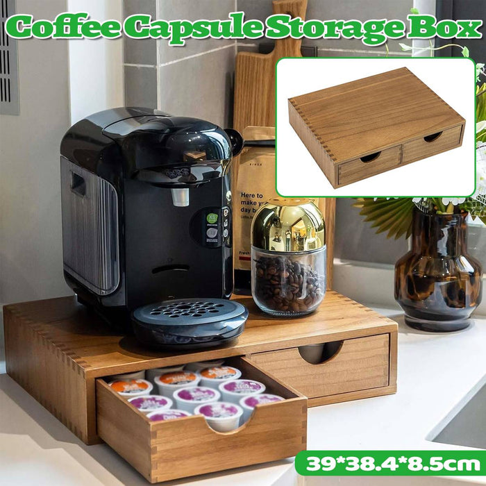Wooden Coffee Capsule Holder with Double Drawer for Countertop Use
