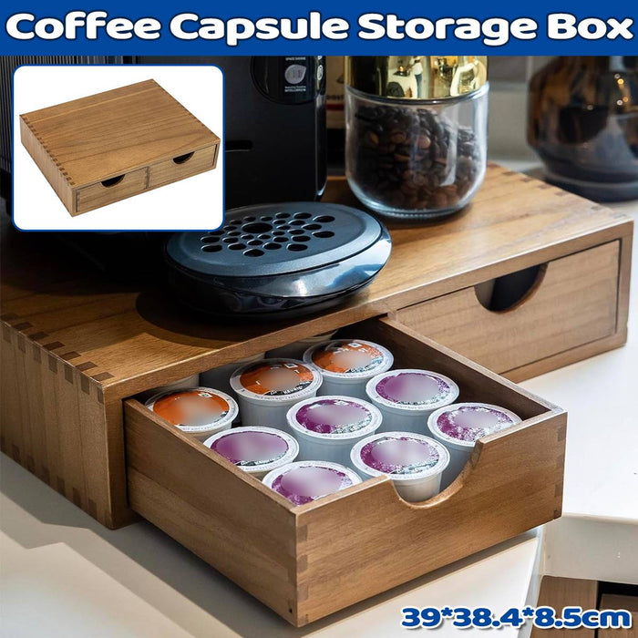 Wooden Coffee Capsule Holder with Double Drawer for Countertop Use