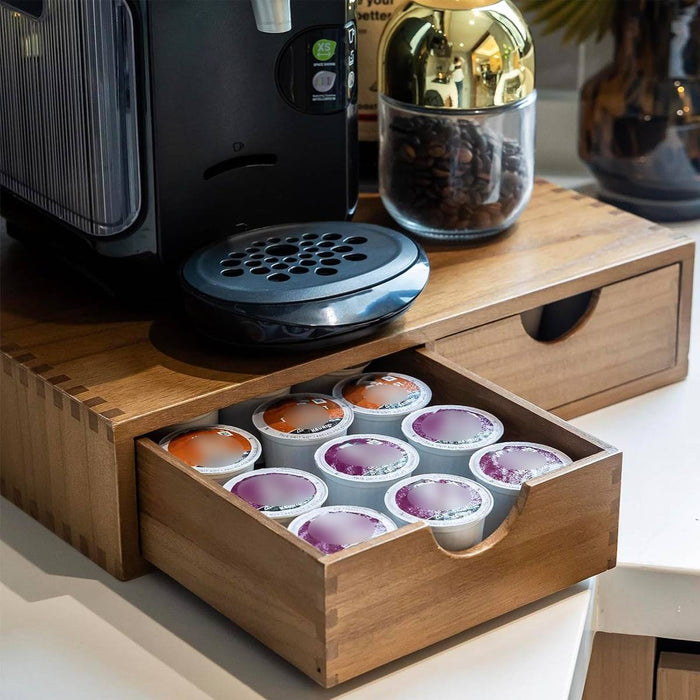 Wooden Coffee Capsule Holder with Double Drawer for Countertop Use