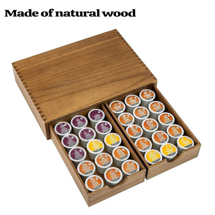 Wooden Coffee Capsule Holder with Double Drawer for Countertop Use