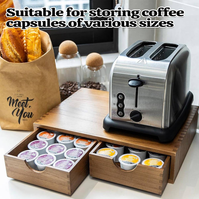 Wooden Coffee Capsule Holder with Double Drawer for Countertop Use