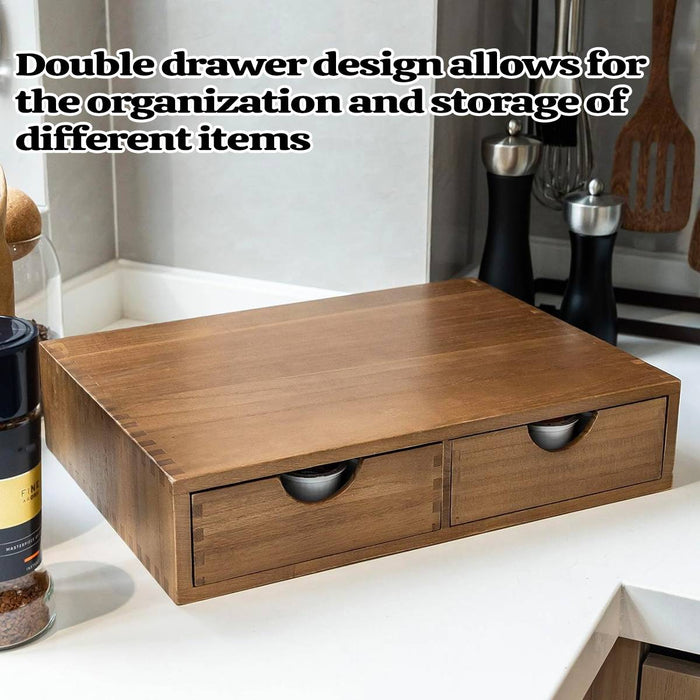 Wooden Coffee Capsule Holder with Double Drawer for Countertop Use
