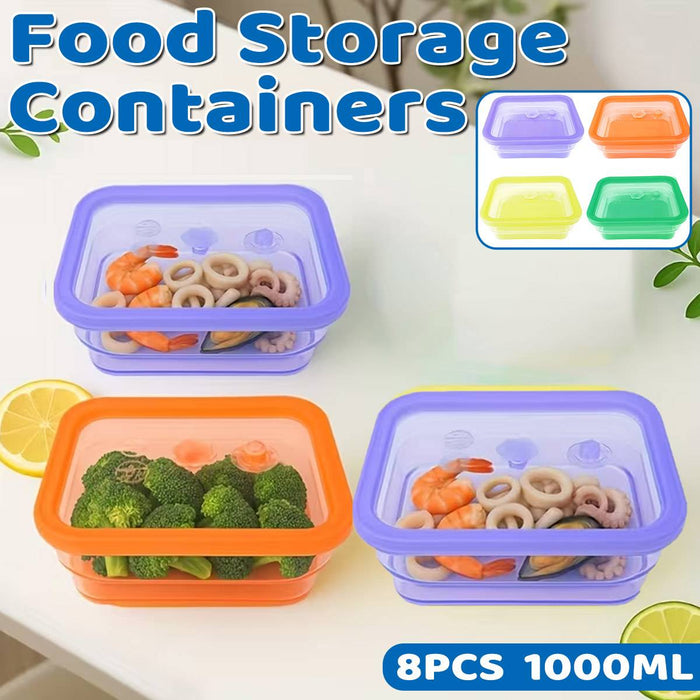 8 Pcs Silicone Food Storage Containers 1000ml Foldable Microwave Freezer Safe