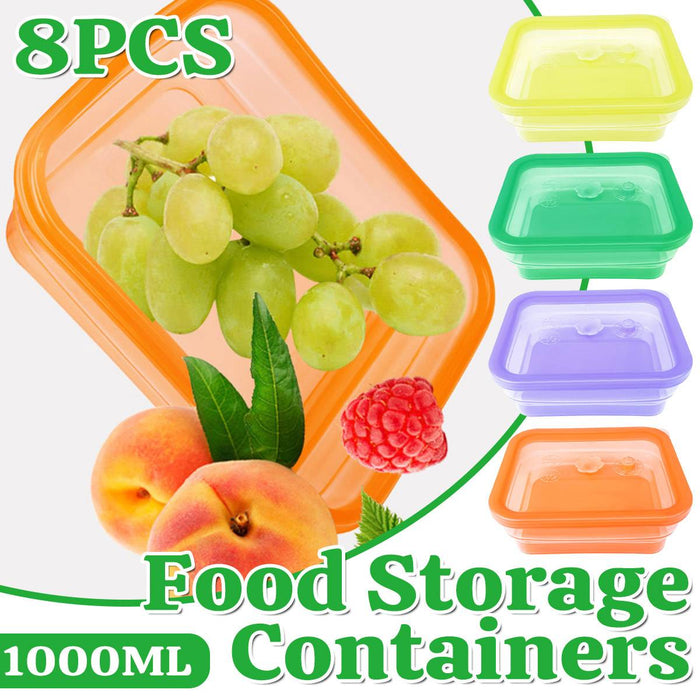 8 Pcs Silicone Food Storage Containers 1000ml Foldable Microwave Freezer Safe
