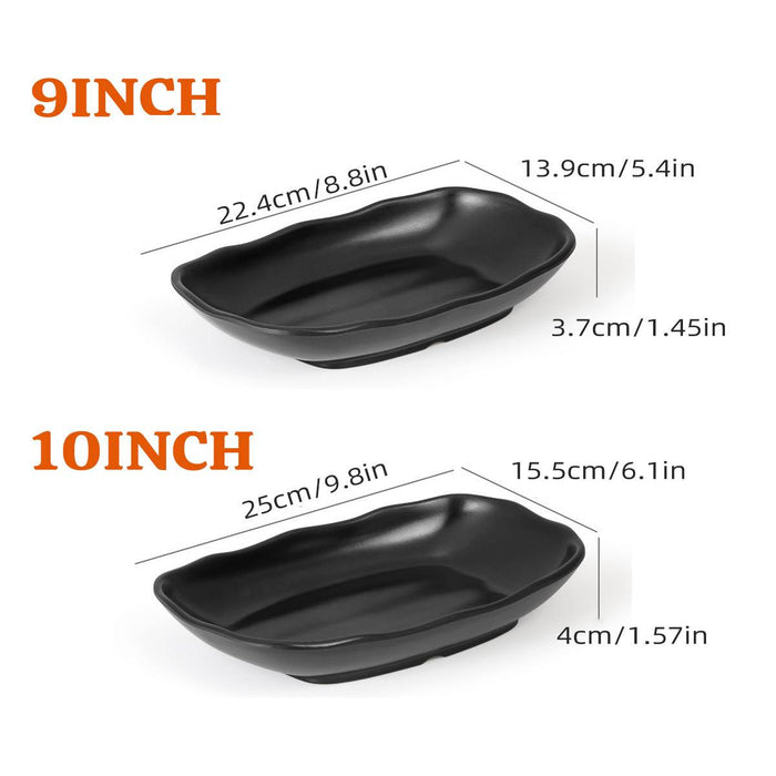 24 Pcs Black A5 Melamine Rectangular Plates in 9in and 10in