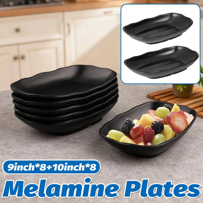 24 Pcs Black A5 Melamine Rectangular Plates in 9in and 10in