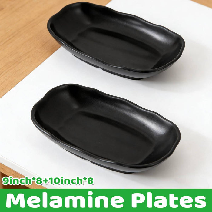 24 Pcs Black A5 Melamine Rectangular Plates in 9in and 10in