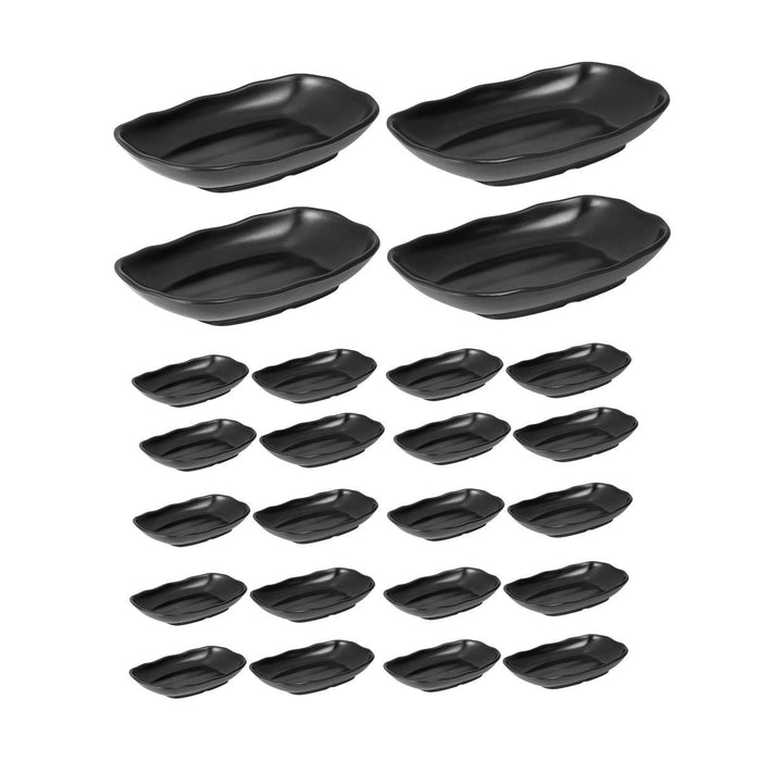 24 Pcs Black A5 Melamine Rectangular Plates in 9in and 10in