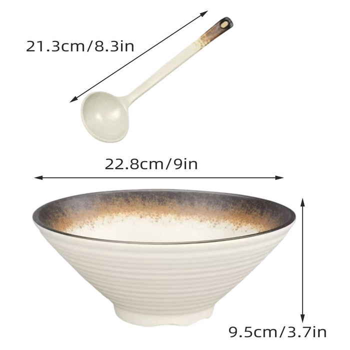 8 Pcs Melamine Noodle Bowls With Spoons 9in Cream White