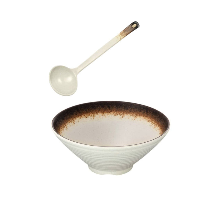 8 Pcs Melamine Noodle Bowls With Spoons 9in Cream White