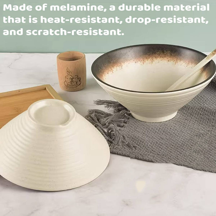 8 Pcs Melamine Noodle Bowls With Spoons 9in Cream White