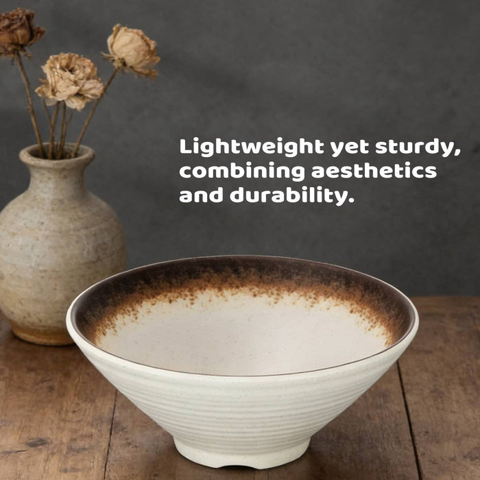 8 Pcs Melamine Noodle Bowls With Spoons 9in Cream White