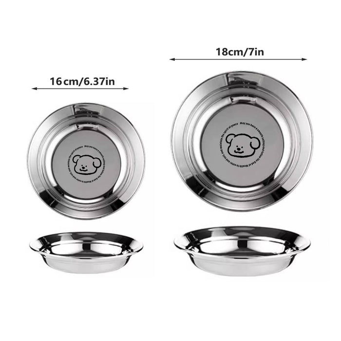 8 Pcs 316 Stainless Steel Round Plate Cute Puppy Pattern 2 Sizes 16 and 18 cm