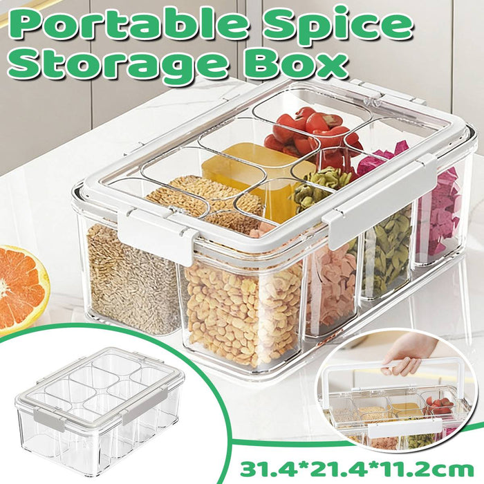 Handheld Divided Spice Storage Box Airtight Moisture-Proof Kitchen Organizer