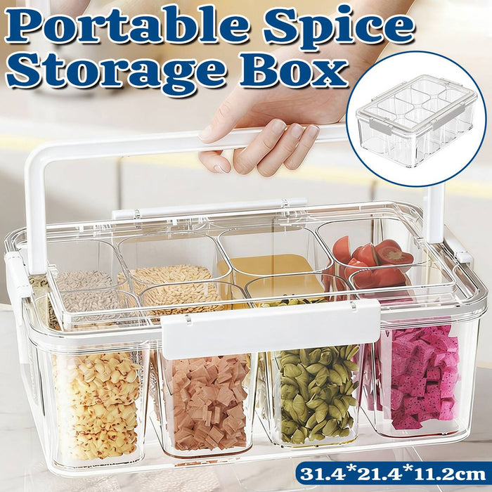 Handheld Divided Spice Storage Box Airtight Moisture-Proof Kitchen Organizer
