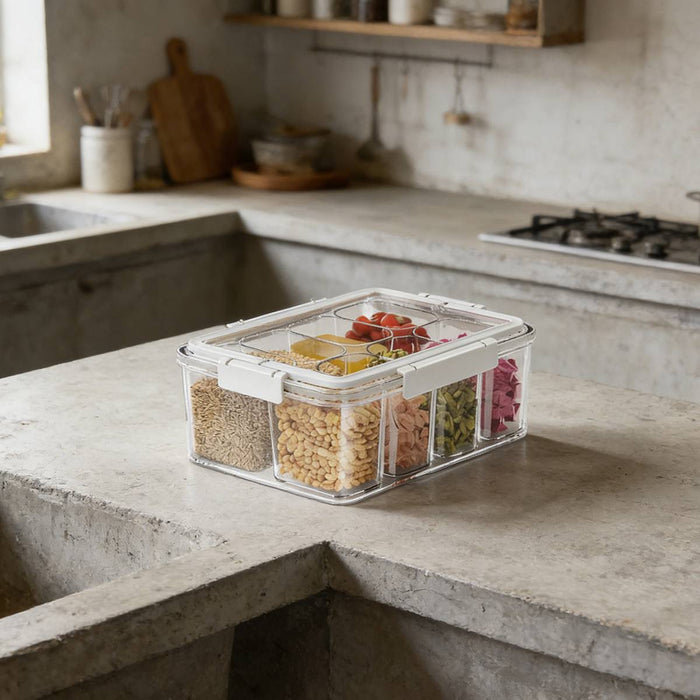 Handheld Divided Spice Storage Box Airtight Moisture-Proof Kitchen Organizer