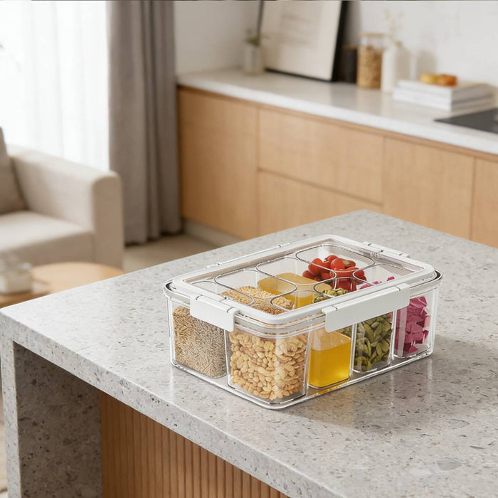 Handheld Divided Spice Storage Box Airtight Moisture-Proof Kitchen Organizer