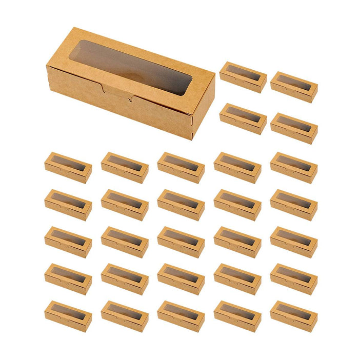 30 Pcs Kraft Paper Window Boxes with Clear Plastic Window for Gift Packaging