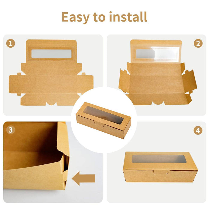 30 Pcs Kraft Paper Window Boxes with Clear Plastic Window for Gift Packaging