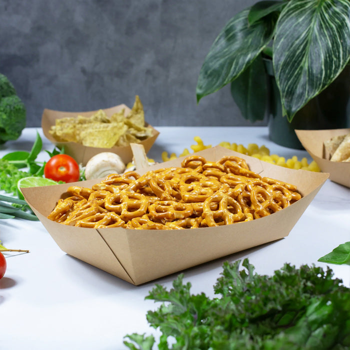 Kraft Paper Boat Trays Biodegradable Grease-Resistant Food Serving Trays in 4 Sizes