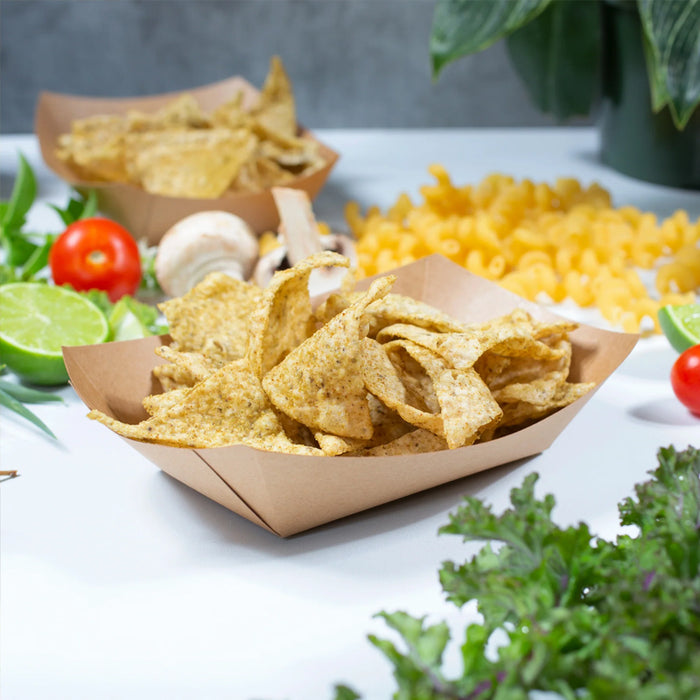 Kraft Paper Boat Trays Biodegradable Grease-Resistant Food Serving Trays in 4 Sizes