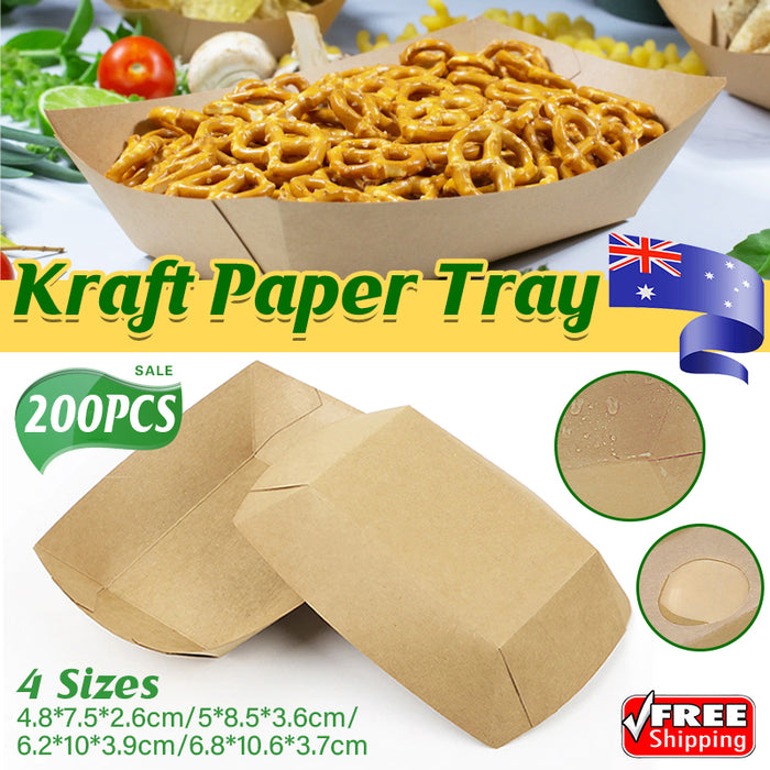 Kraft Paper Boat Trays Biodegradable Grease-Resistant Food Serving Trays in 4 Sizes