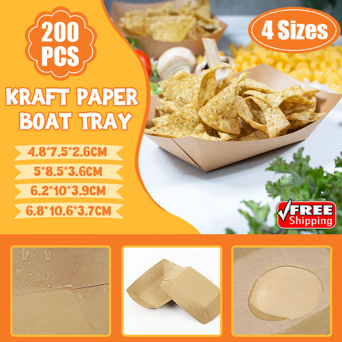 Kraft Paper Boat Trays Biodegradable Grease-Resistant Food Serving Trays in 4 Sizes